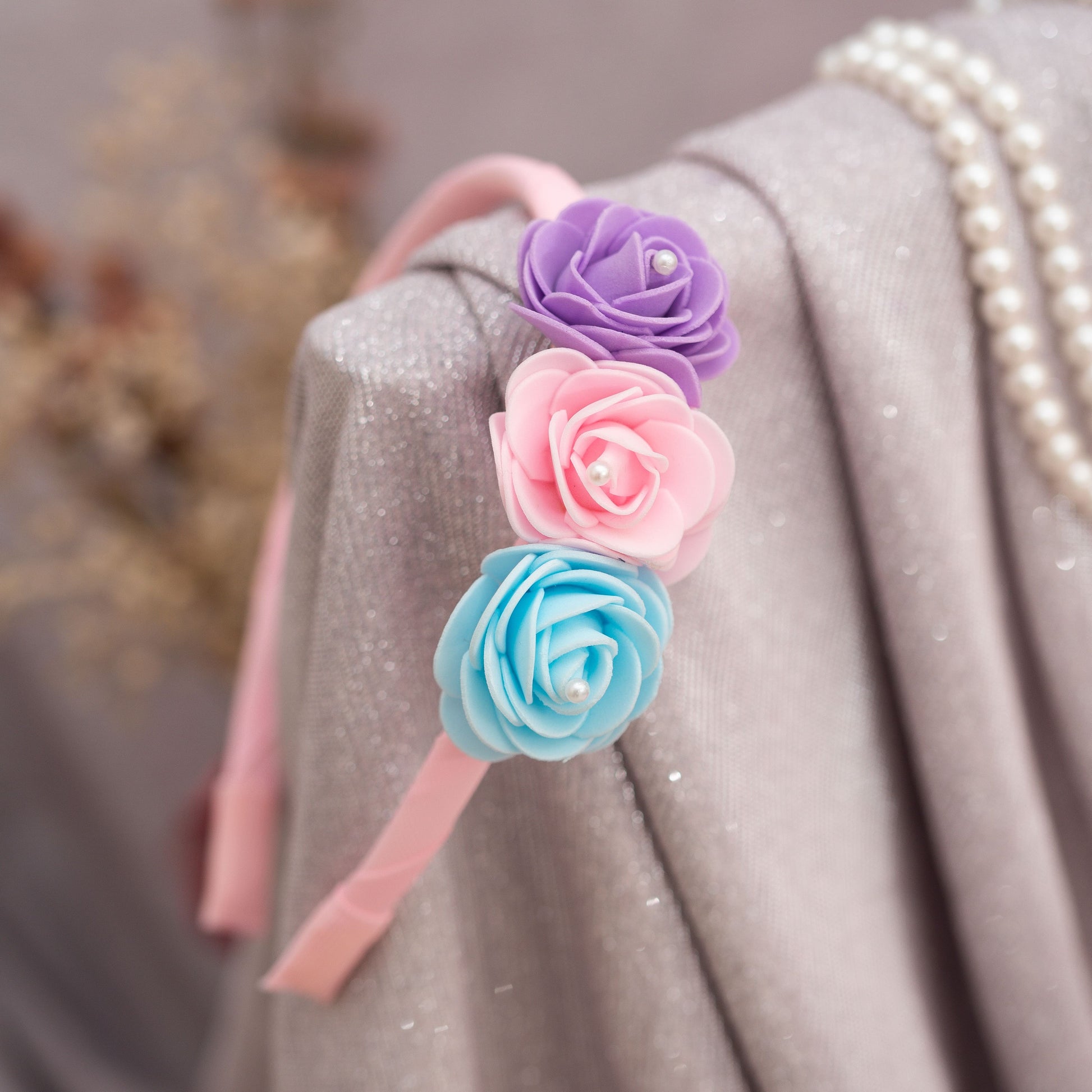 Ribbon Candy - Triple Flower Hairband- Baby Pink