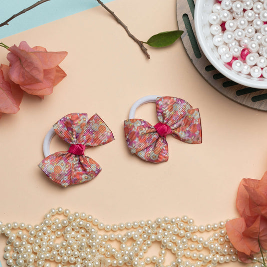 Ribbon Candy - Floral Print Bow on Rubber Band - Pink