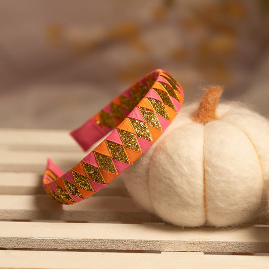Ribbon Candy - Shimmer Woven Hairband - Pink, Orange and Gold