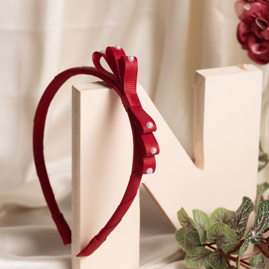 Ribbon Candy- Loopy Hairband  with pearls detailing- Maroon