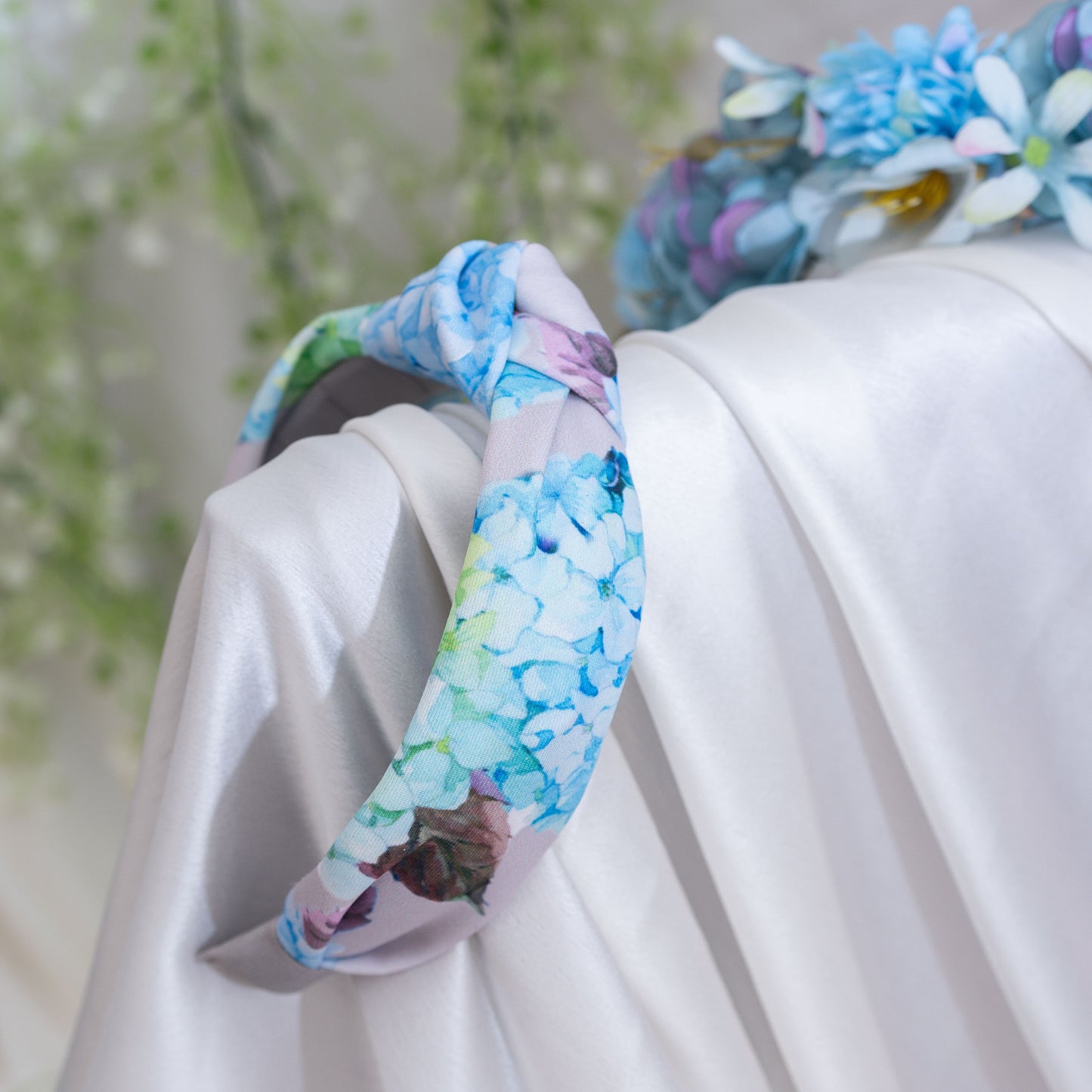 Ribbon Candy- Floral Printed knotted Hairband-  Blue