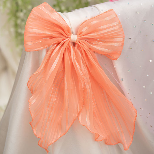 Ribbon Candy-  Stripe detailed Georgette Scarf on Alligator Clip- Orange