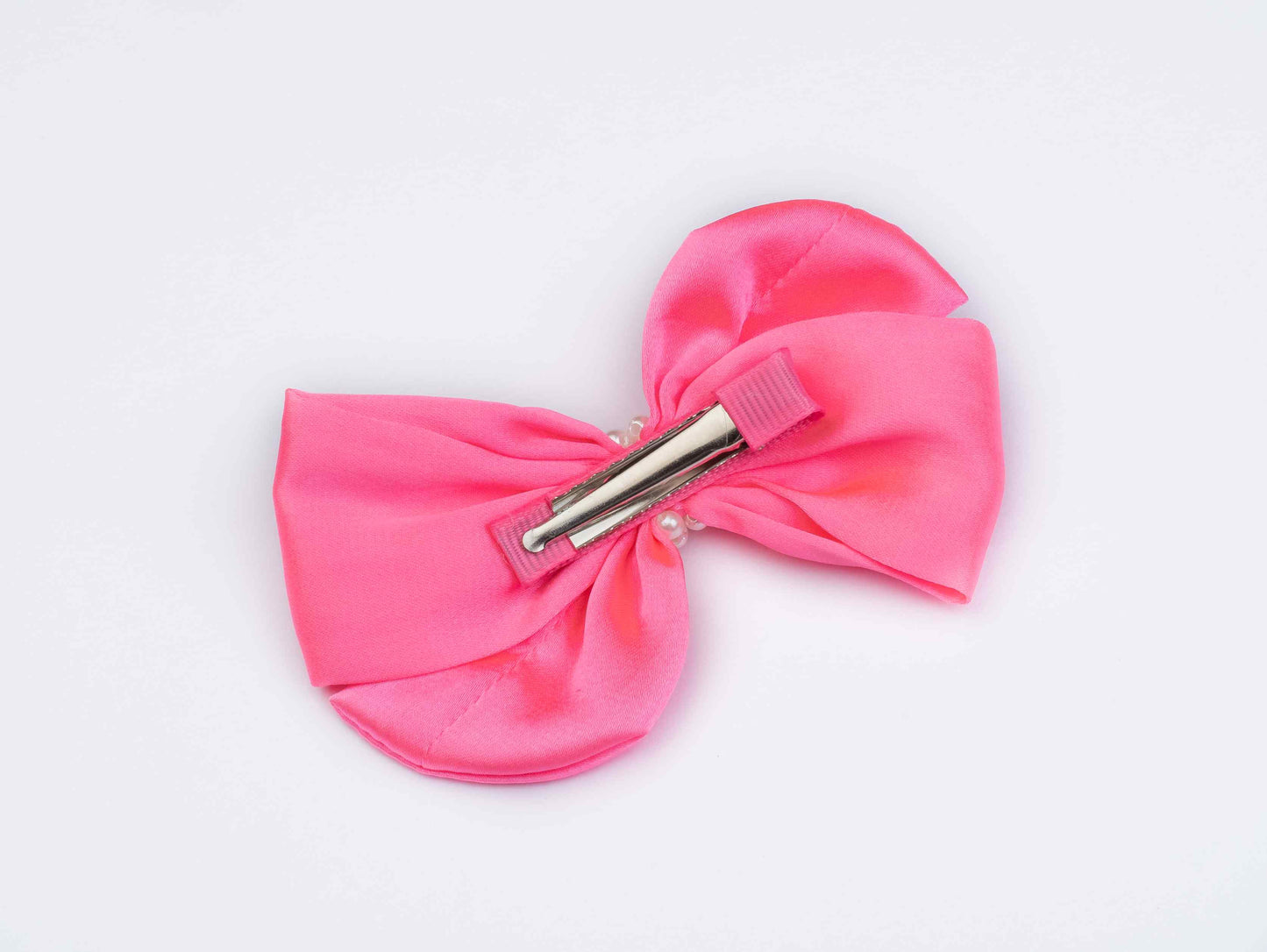 Pearl Detailed Cute Satin Bow on Alligator clip.