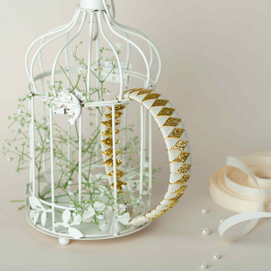 Off White and Gloden Woven Hairband.