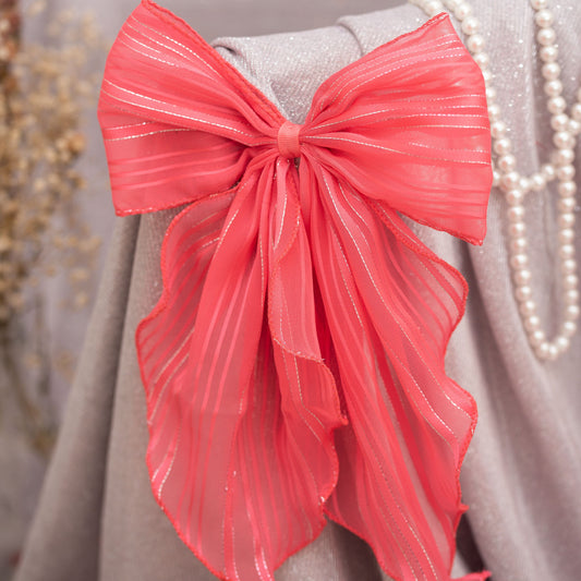 Ribbon Candy-  Stripe detailed Georgette Scarf on Alligator Clip- Pink