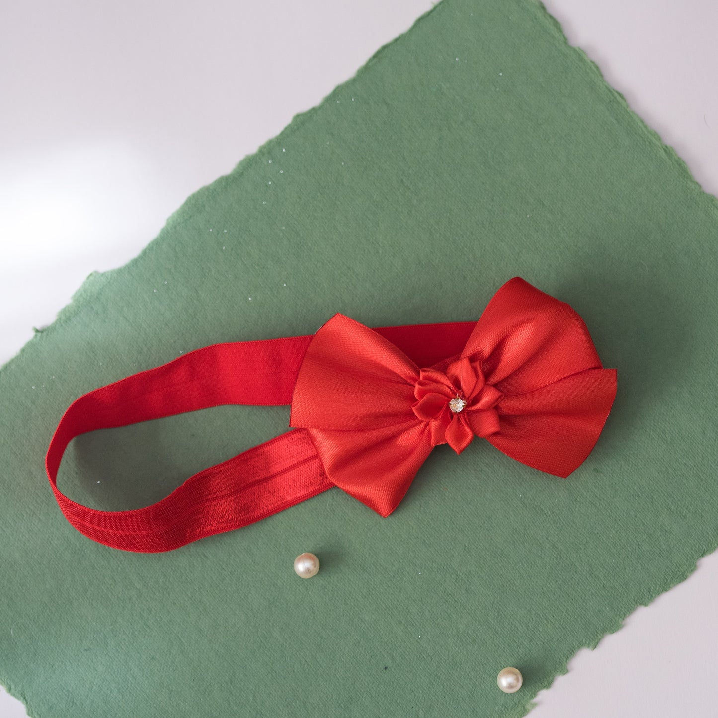 Ribbon Candy - Satin Bow on Stretchy Band - Red