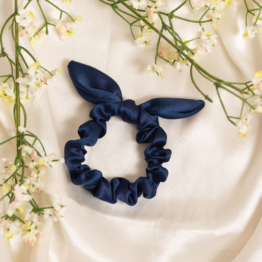 Ribbon Candy - Satin Scrunchie With Tie Knot Detail - Navy Blue