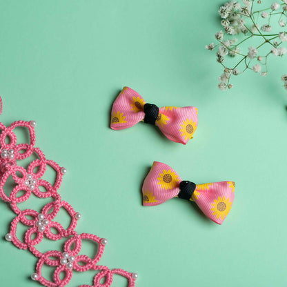 Floral Print Bow On Alligator Pins.
