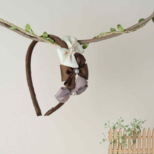 Cute Triple Grosgrain Ribbon Bow With Peal Detailed  Hairband.