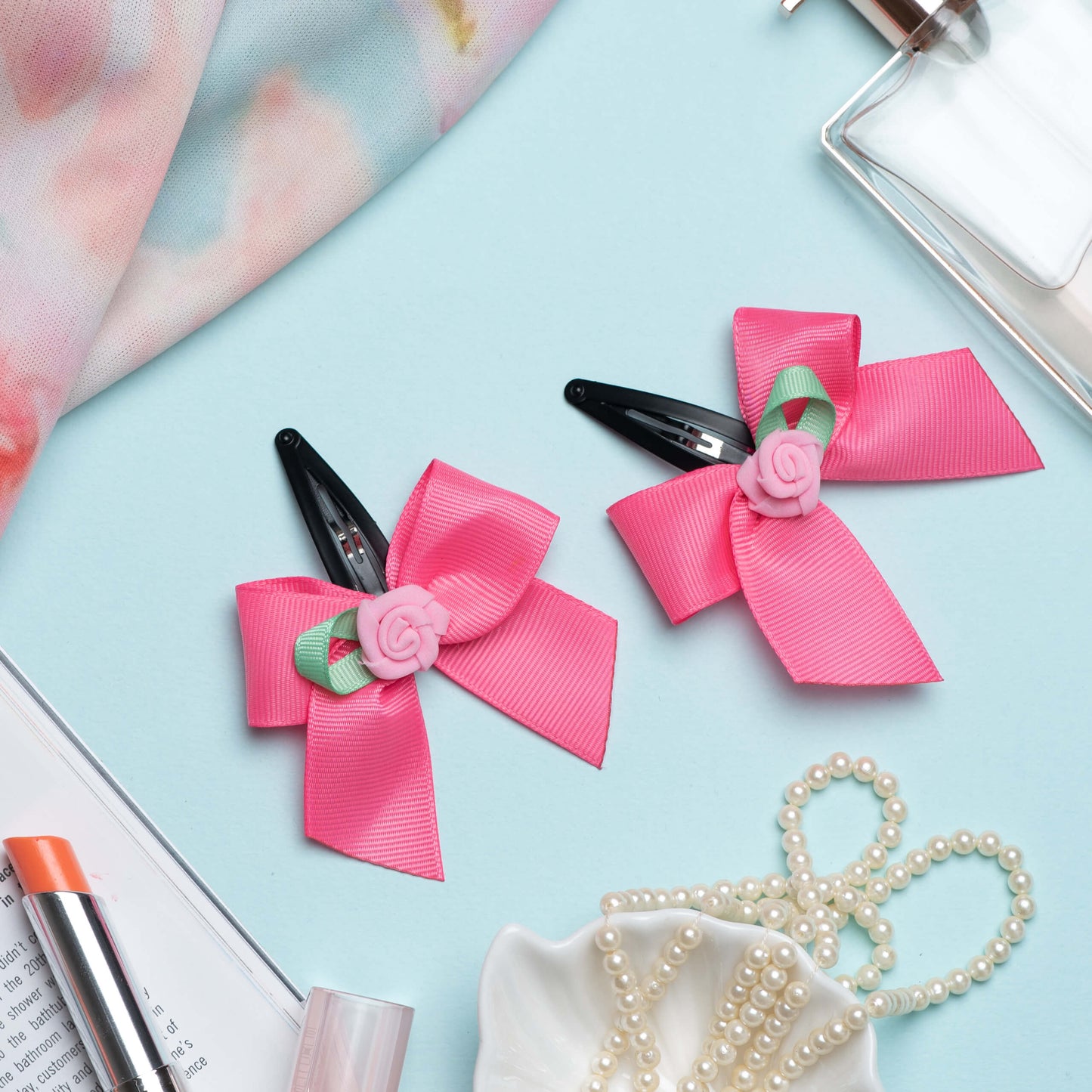Ribbon Candy - Bow With Rose on Tic Tac Pin - Pink
