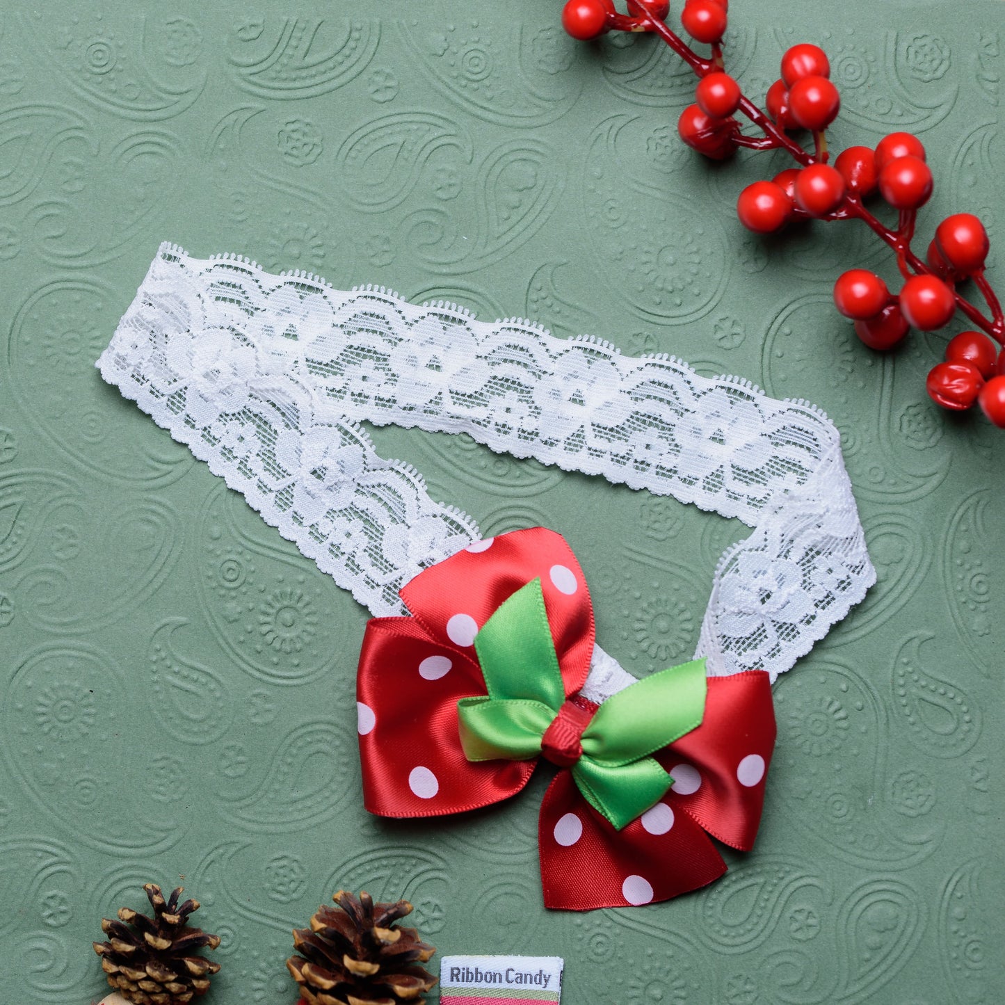 Polka Dot Stretchy Lace Hairband - Red