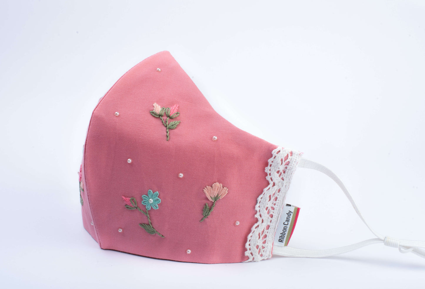Premium Hand Embroidered Mask- Pink
