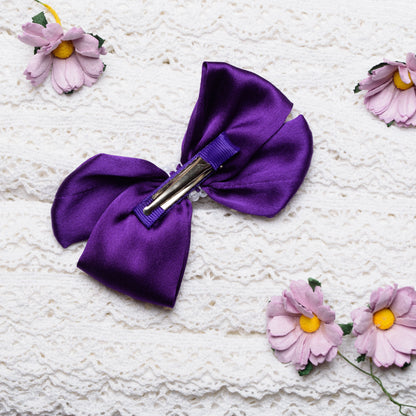 Satin Bow With Pearls Detailing - Purple