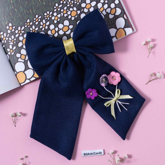 Cute Bow On Alligator with Button and Ribbon Detailing