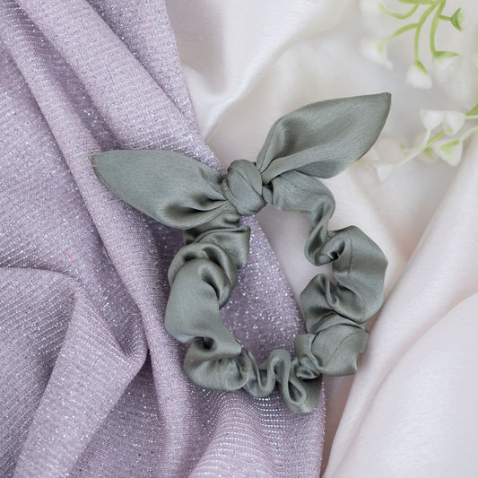 Ribbon Candy - Satin Scrunchie With Tie Knot Detail - Olive Green
