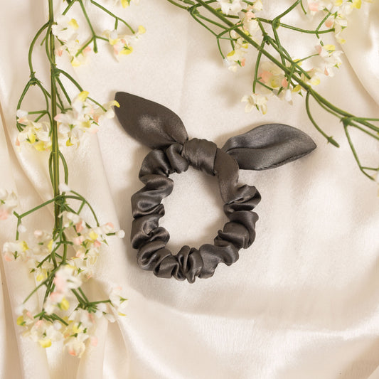 Ribbon Candy - Satin Scrunchie With Tie Knot Detail - Grey