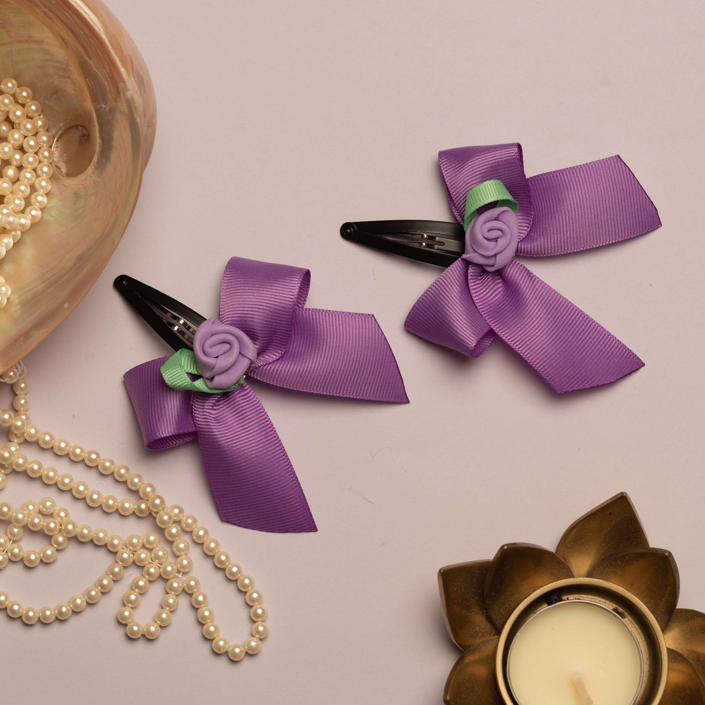 Ribbon Candy - Bow With Rose on Tic Tac Pin - Purple