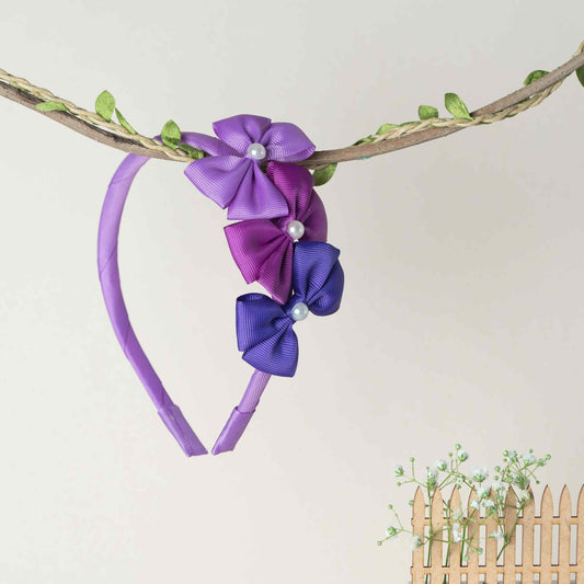 Cute Triple Grosgrain Ribbon Bow With Peal Detailed  Hairband.