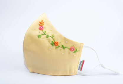 Premium Hand Embroidered Mask- Yellow 02