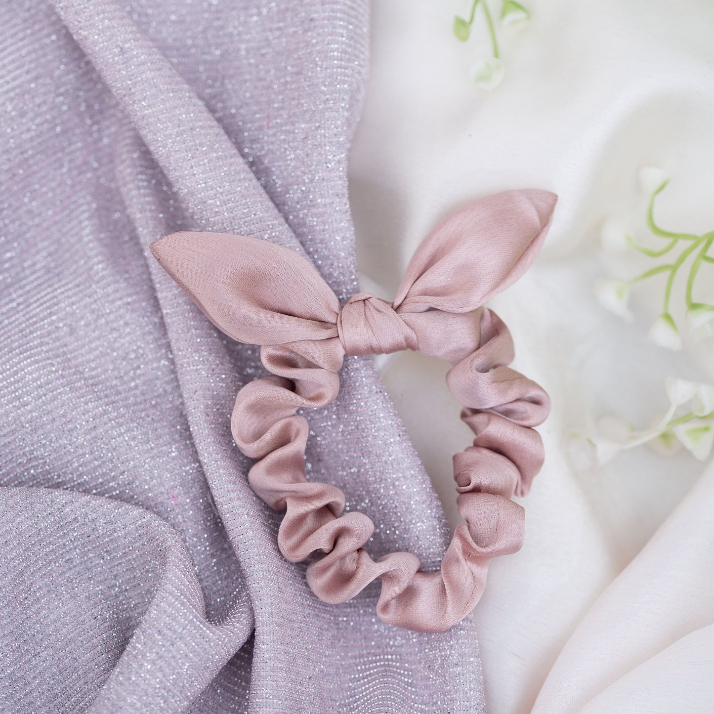 Ribbon Candy - Satin Scrunchie With Tie Knot Detail - Dusty Pink