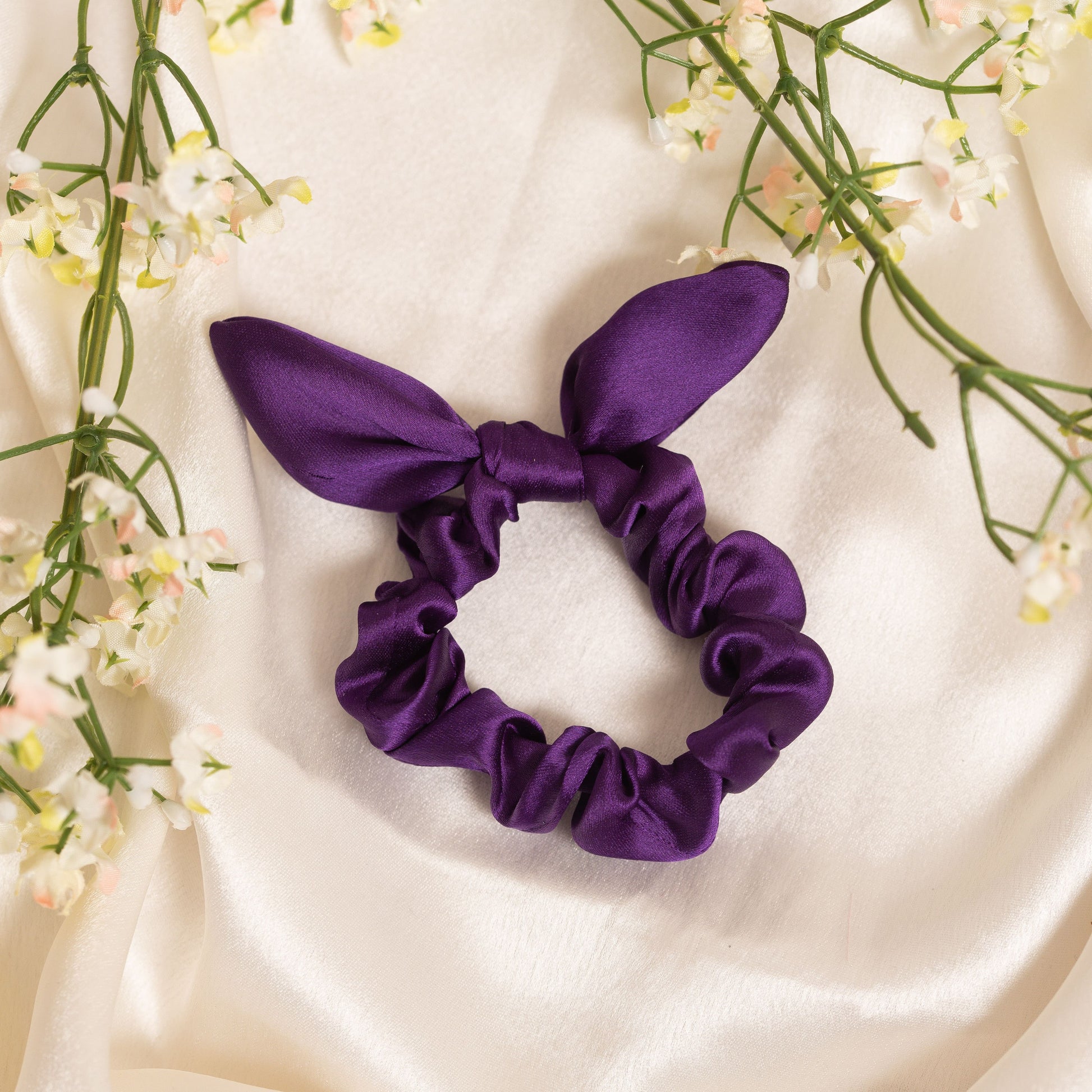 Ribbon Candy - Satin Scrunchie With Tie Knot Detail - Purple