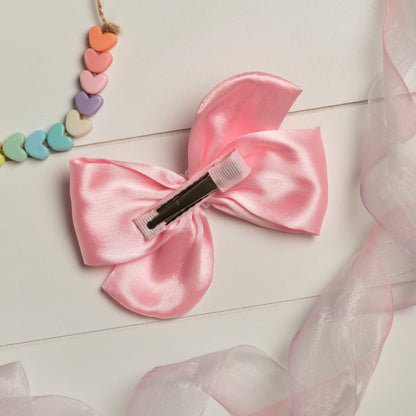 Ribbon Candy - Pearl Detailed Cute Satin Bow on Alligator clip - Light Pink