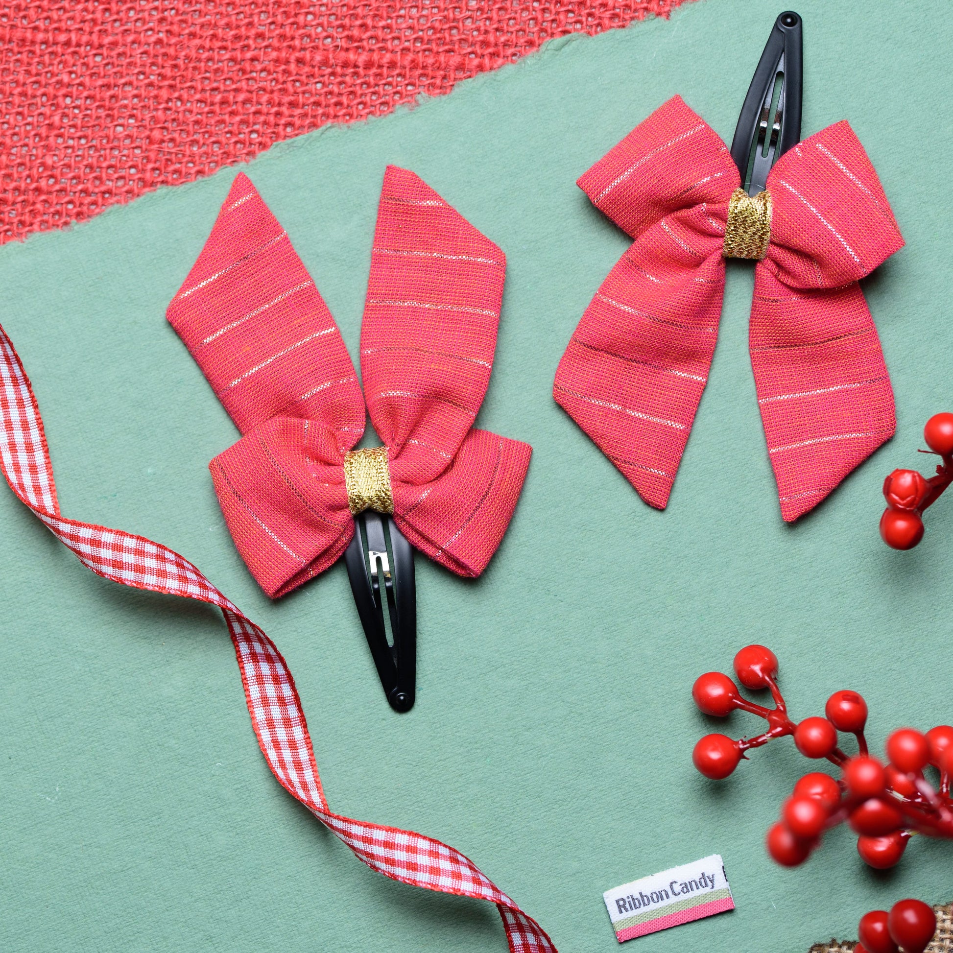 Striped Bow on Tic Tac Pins - Red