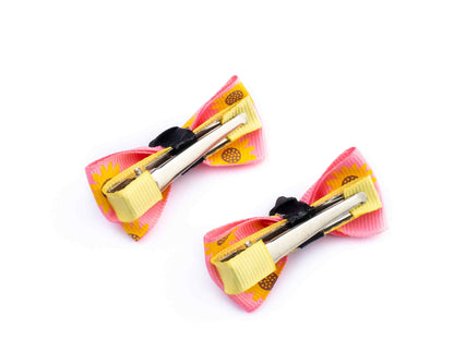 Floral Print Bow On Alligator Pins.