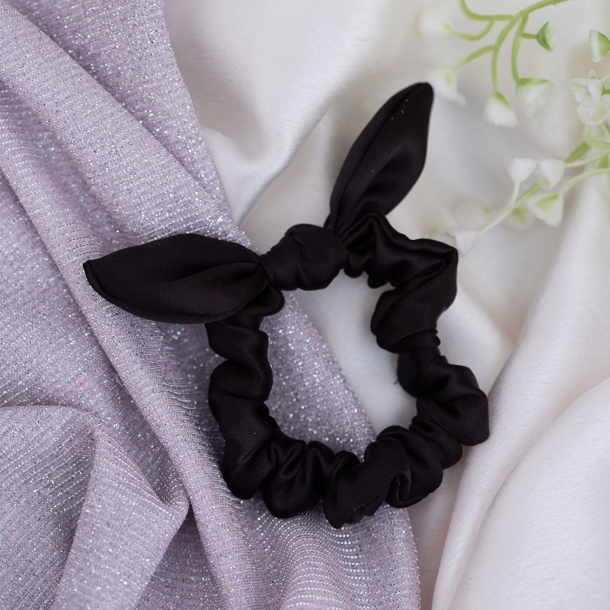 Ribbon Candy - Satin Scrunchie With Tie Knot Detail - Black