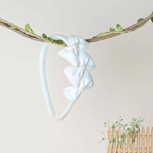Cute Triple Grosgrain Ribbon Bow With Peal Detailed  Hairband.