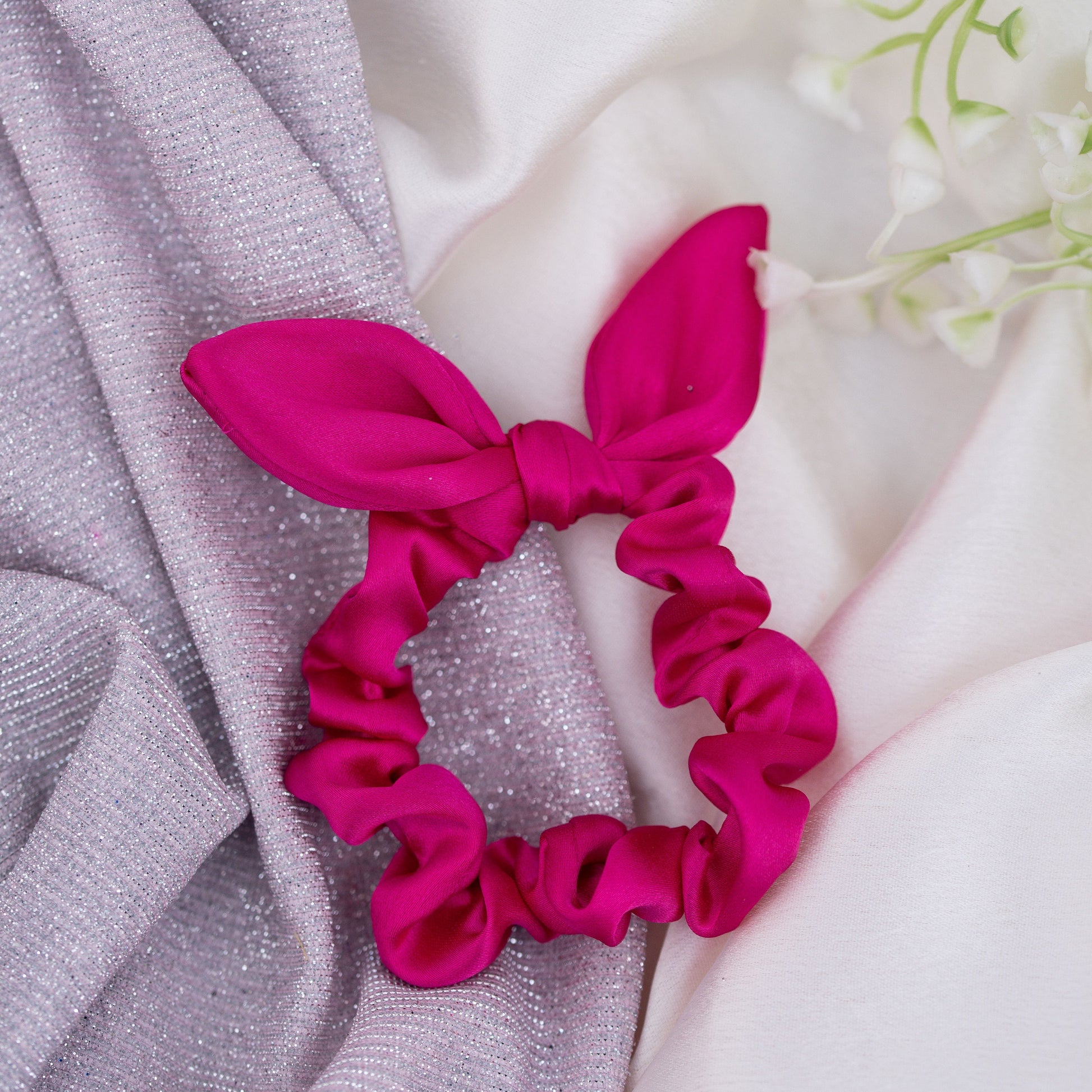 Ribbon Candy - Satin Scrunchie With Tie Knot Detail - Hot Pink