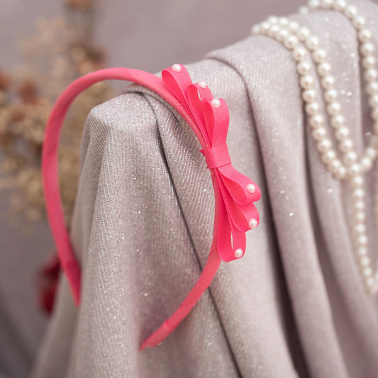 Ribbon Candy- Loopy Hairband  with pearls detailing- Pink