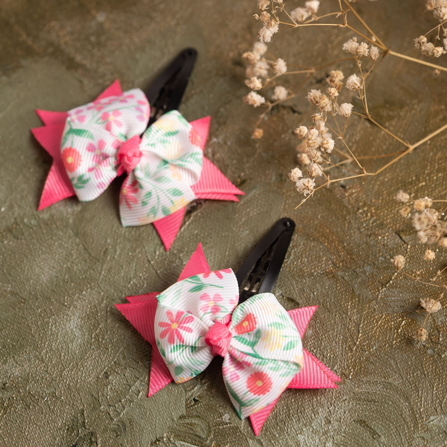 Ribbon Candy-  Floral Printed Bow Tic- Tac pin- Pink and  White