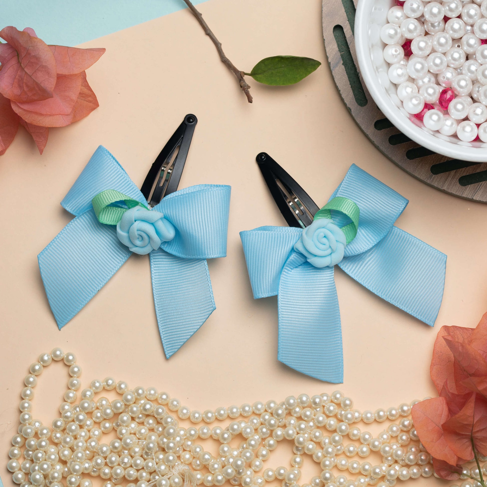 Ribbon Candy - Bow With Rose on Tic Tac Pin - Blue