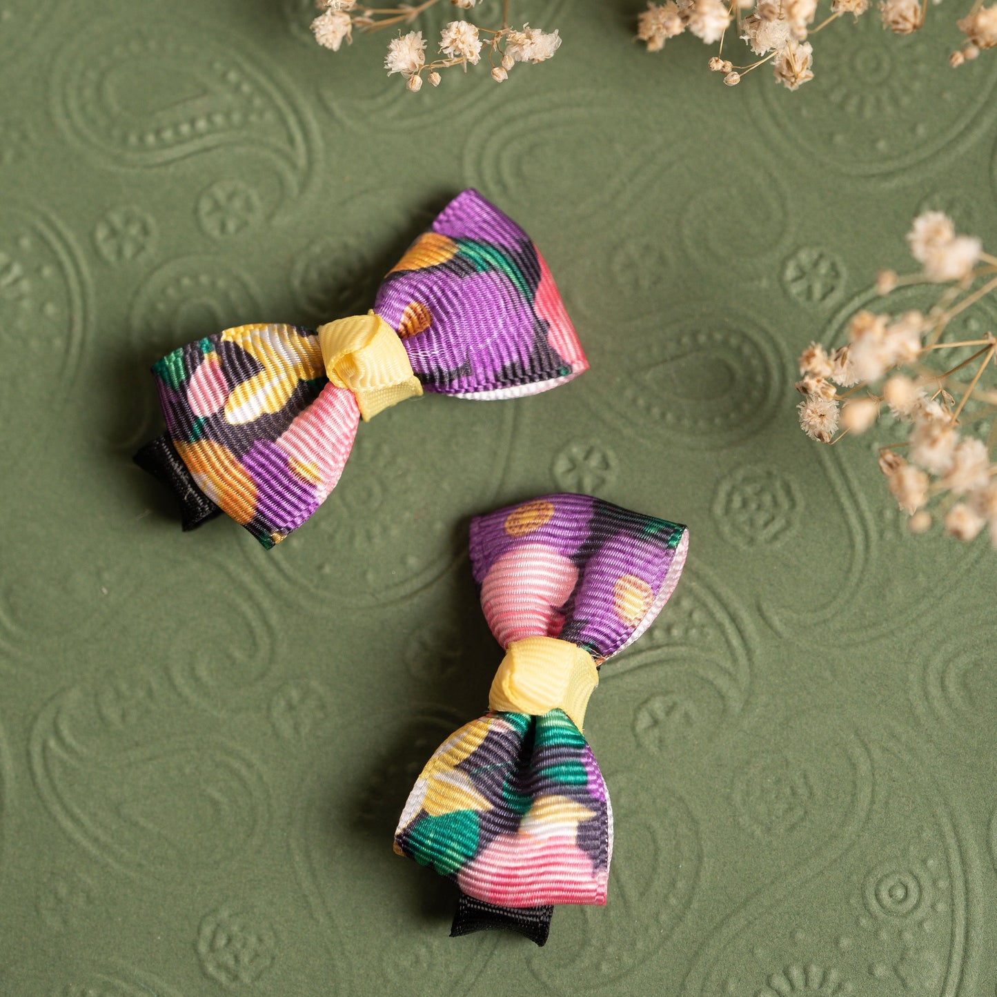 Ribbon Candy- Printed Bow on Alligator Pin- Purple