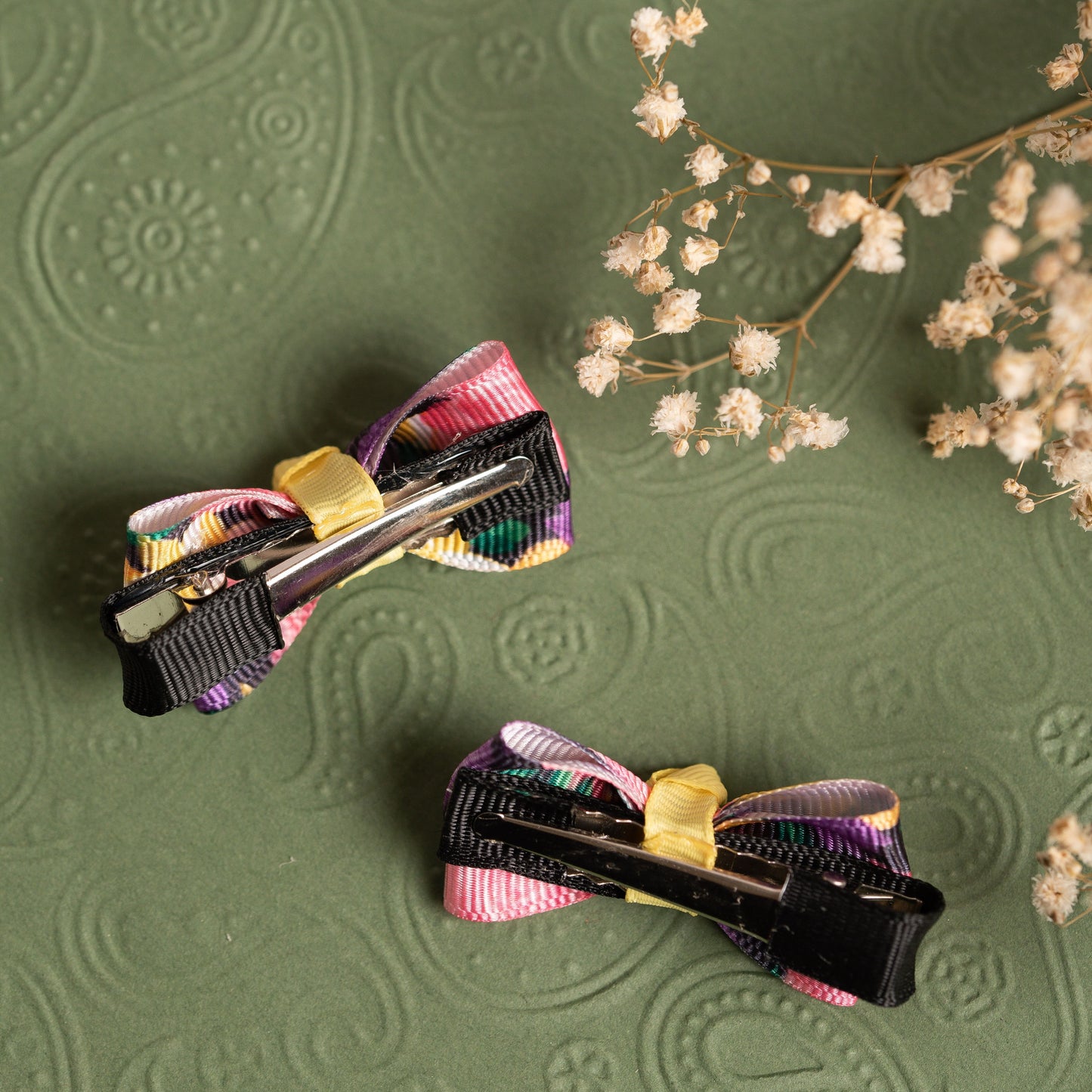Ribbon Candy- Printed Bow on Alligator Pin- Purple