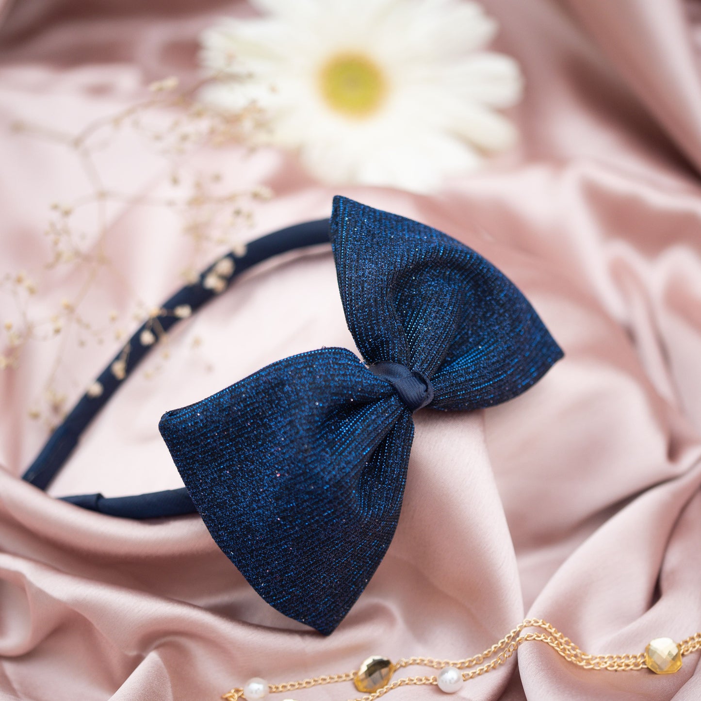 Ribbon Candy - Shiny Big Party Bow hairband - Dark blue