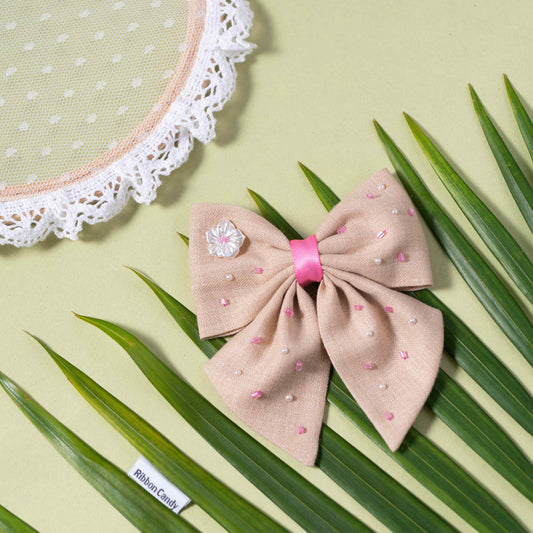 Cute Bow On Alligator With Beads and Button Detailing