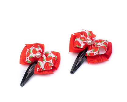 Dual Bow Strawberry Tic-Tac Clips