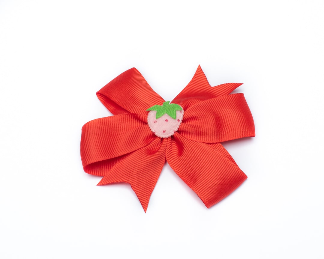 Big Red Party Bow on Alligator Clip with Straberry Embellishment
