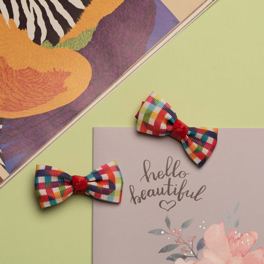 Ribbon Candy - Checkered Bow on Alligator Pin - Multi Color