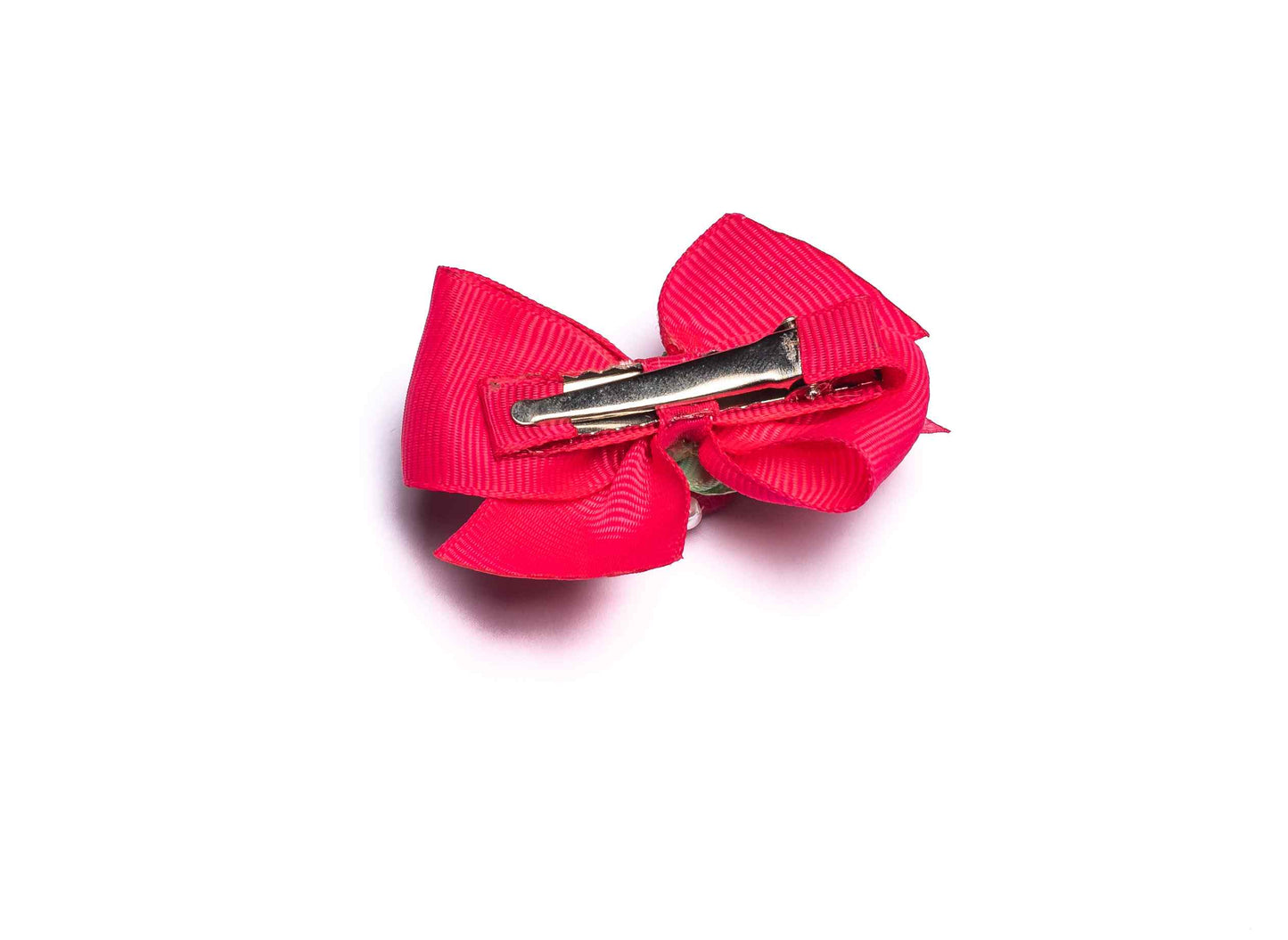 Dual bow with felt roses and pearls on Alligator pin