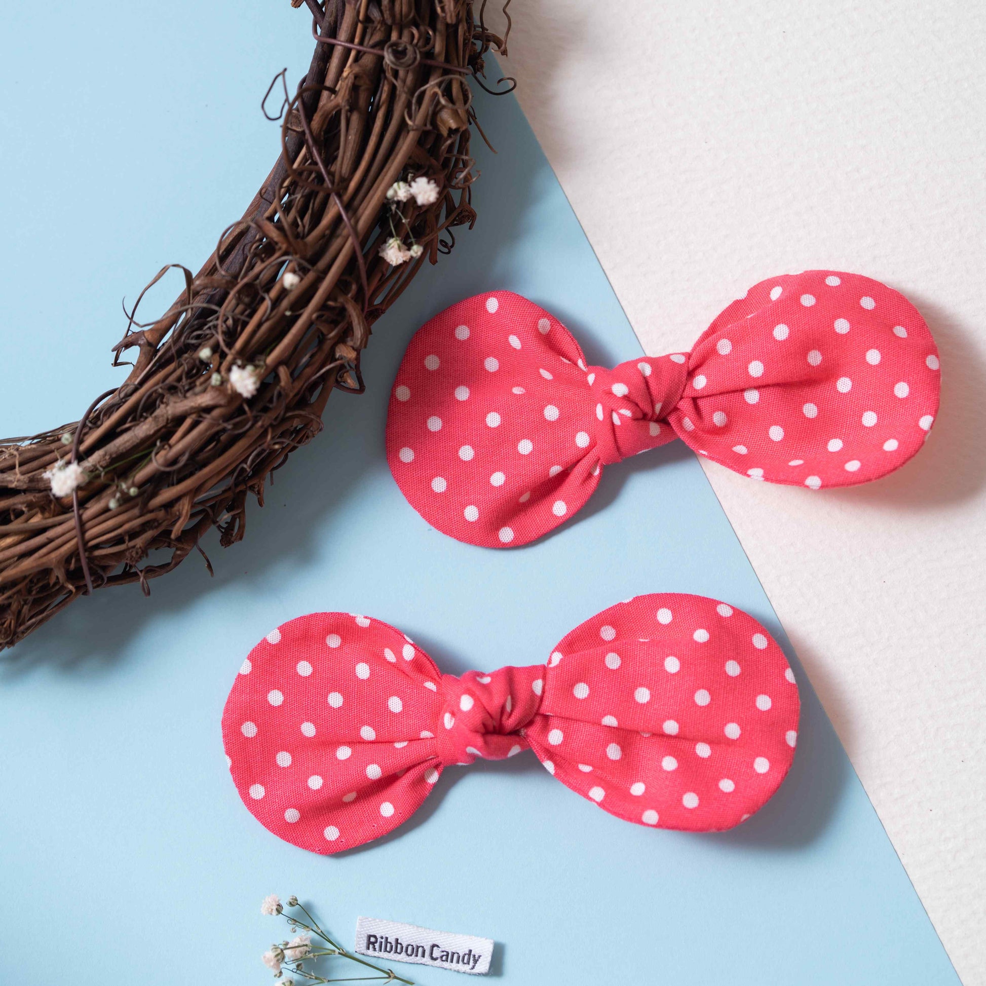 Polka Dot Knotted Bow On Alligator Clips - Pink
