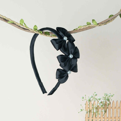 Cute Triple Grosgrain Ribbon Bow With Peal Detailed Hairband.