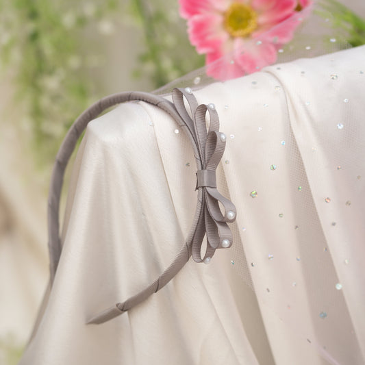 Ribbon Candy- Loopy Hairband  with pearls detailing- Grey